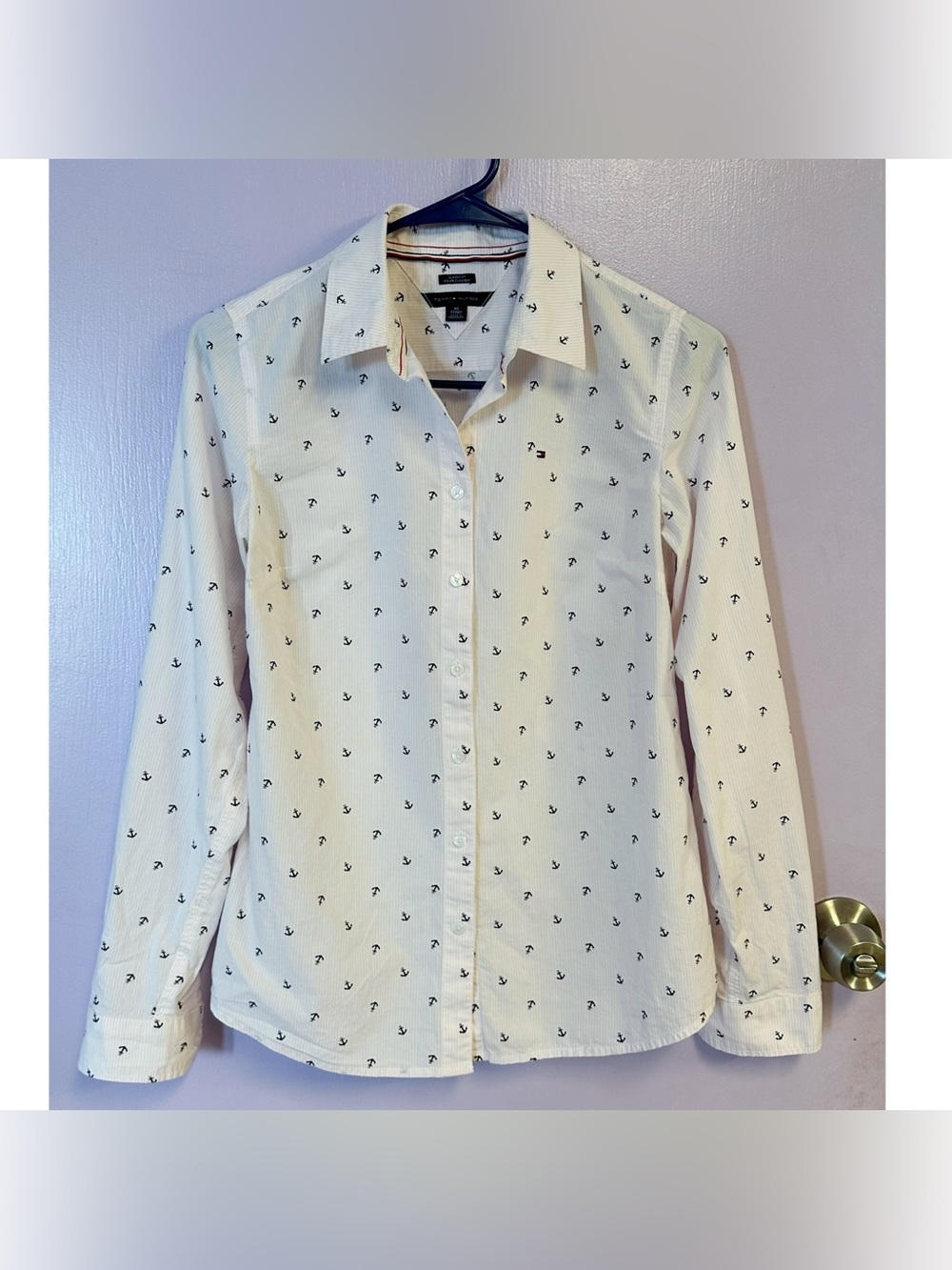 Tommy Hilfiger Button-up Pink Striped and Nautical Anchor Ptint Shirt Size XS